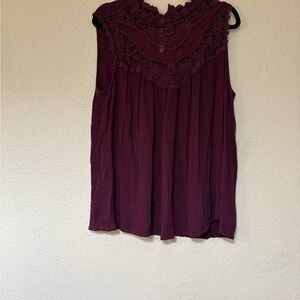 Torrid - Sleeveless Blouse with Lace Detail - Burgundy